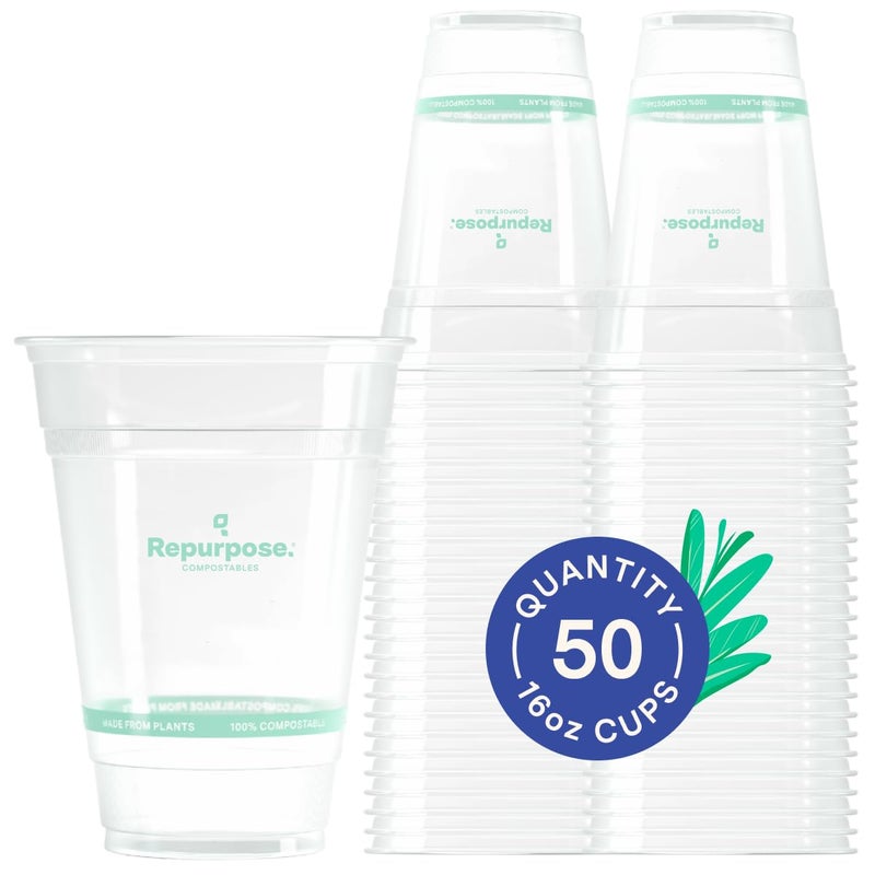 Repurpose Compostables Repurpose 100 Compostable PlantBased Clear Cold Cups 16oz 50 Count BPA Free No PFAS Added FDA NonToxic Certified BioBased - Image 1